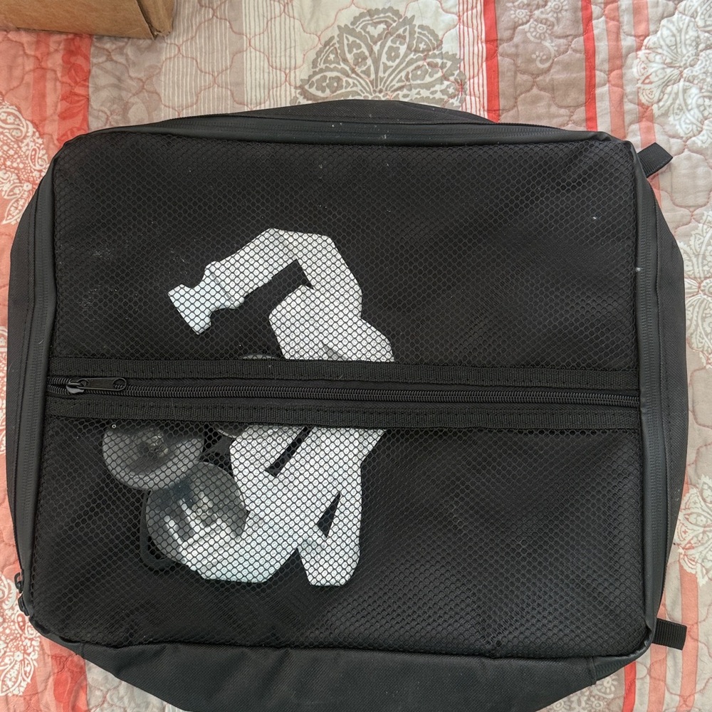 Black Mesh Zippered Bag with White Logo
